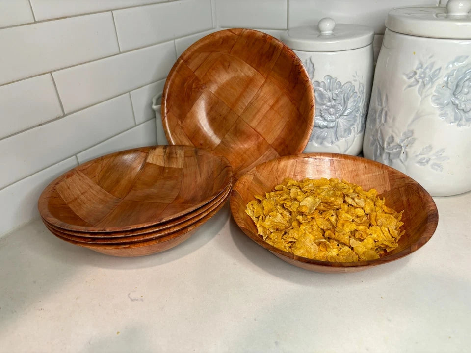Wooden Woven Salad Bowl Woven Wood Snack Bowls 8"inch Set Of 6 | Free Shipping!