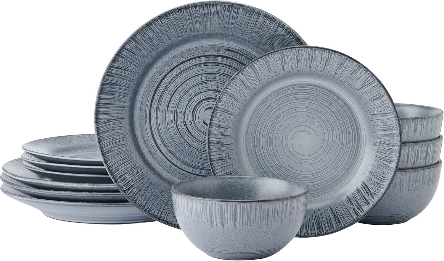 12 Piece Plates Bowls Dinnerware Set, Service for 4, Blue