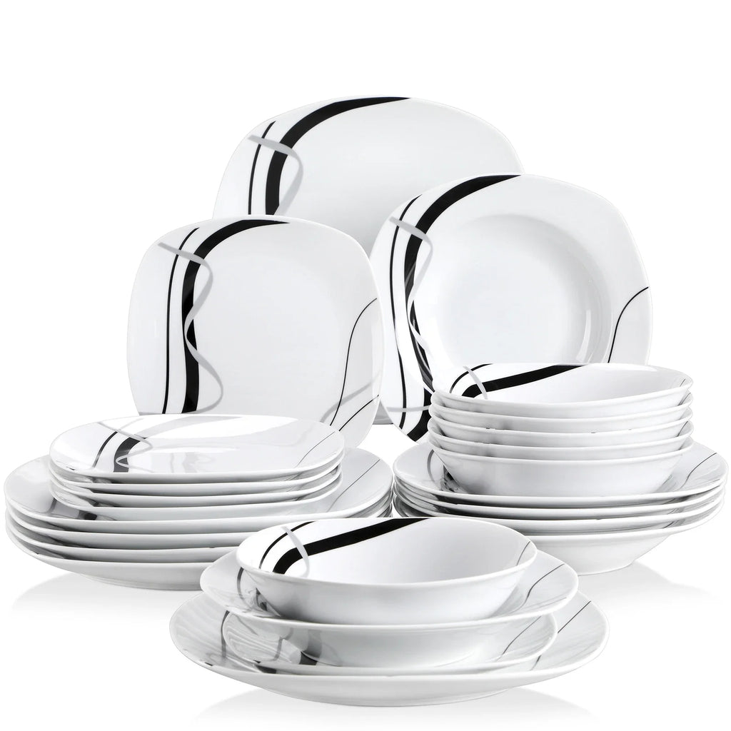 FIONA Dinnerware Set 24Pc Porcelain Tableware PlateBowl Set Service for 6