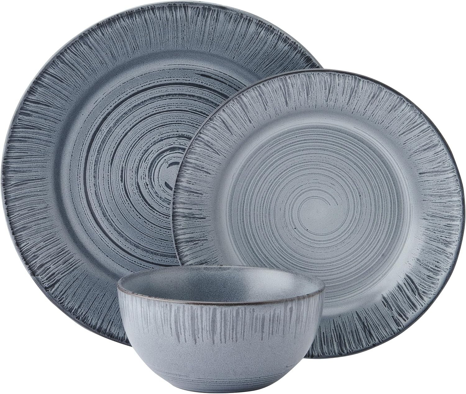 12 Piece Plates Bowls Dinnerware Set, Service for 4, Blue