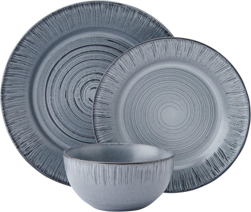 12 Piece Plates Bowls Dinnerware Set, Service for 4, Blue
