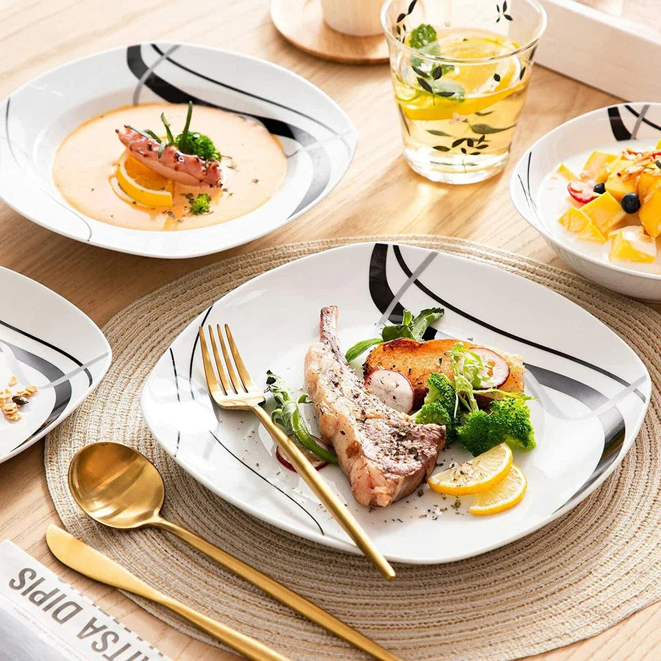FIONA Dinnerware Set 24Pc Porcelain Tableware PlateBowl Set Service for 6