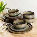 Dinnerware Sets for 4, 12 Pieces Handmade Reactive Glaze Plates and B...