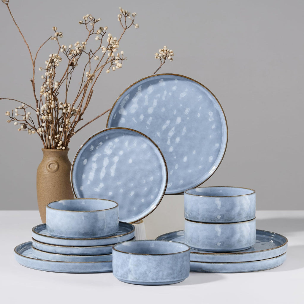 12-Piece Plates and Bowls Set, Stoneware Dish Set for 4