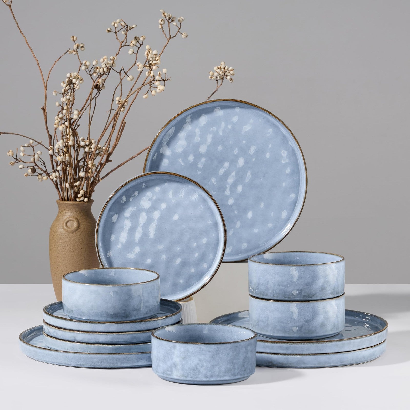 12-Piece Plates and Bowls Set, Stoneware Dish Set for 4