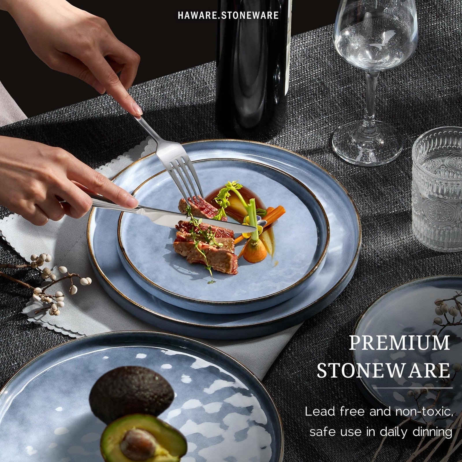 12-Piece Plates and Bowls Set, Stoneware Dish Set for 4