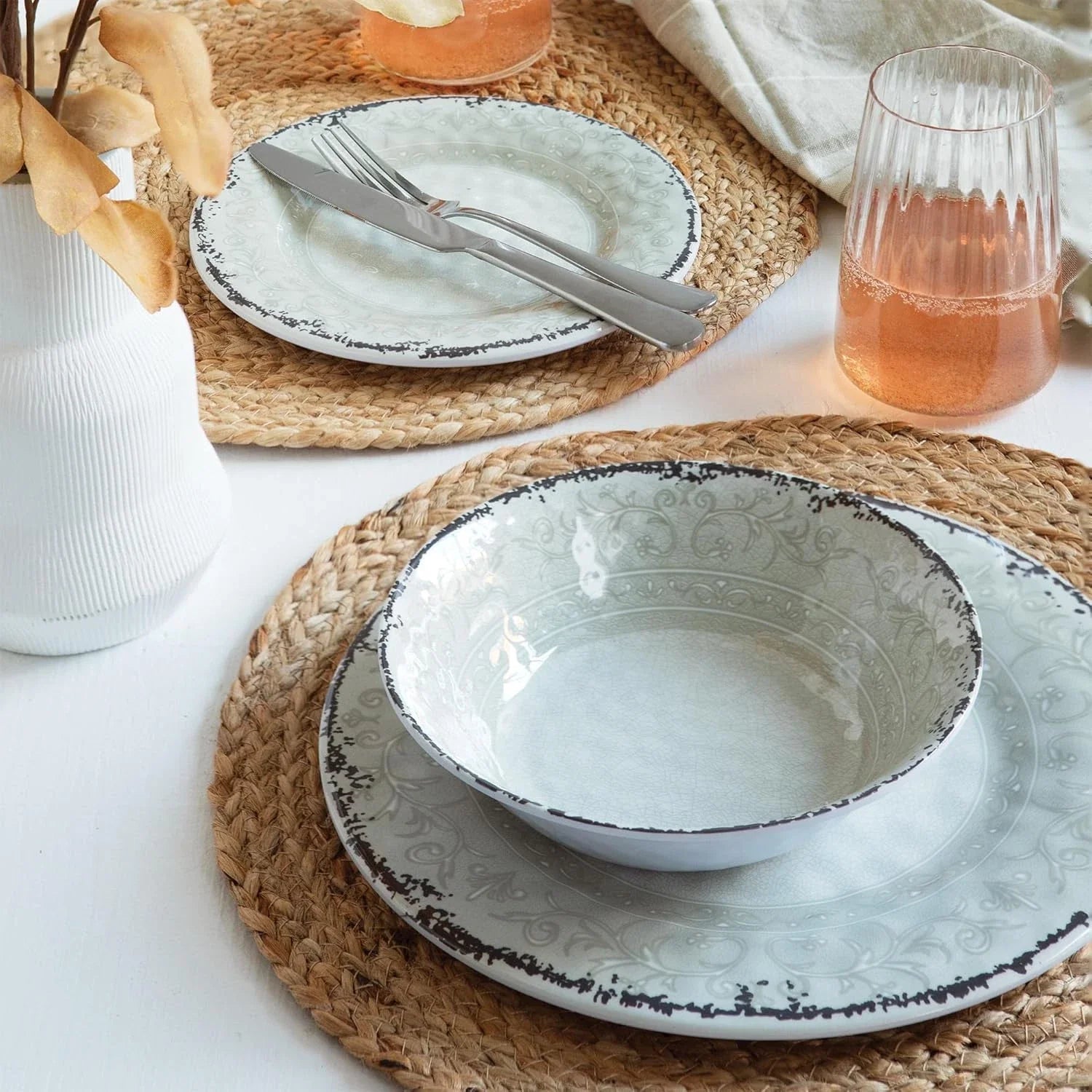 Dinnerware Sets, Service for 4. Unbreakable Dishes. Scratch Resistant M